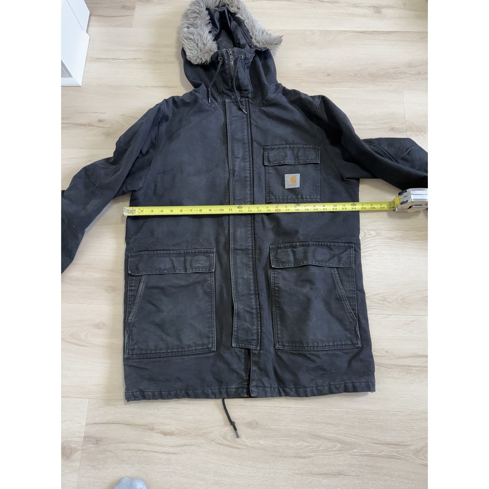 Vintage Men's Size Medium Duck Canvas Full Zip Black Carhartt Artic Parka W/Hood - Picture 3 of 7